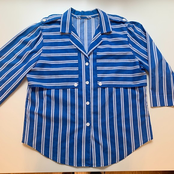 Vintage blue and white stripe button down 80s preppy nautical - Picture 2 of 9